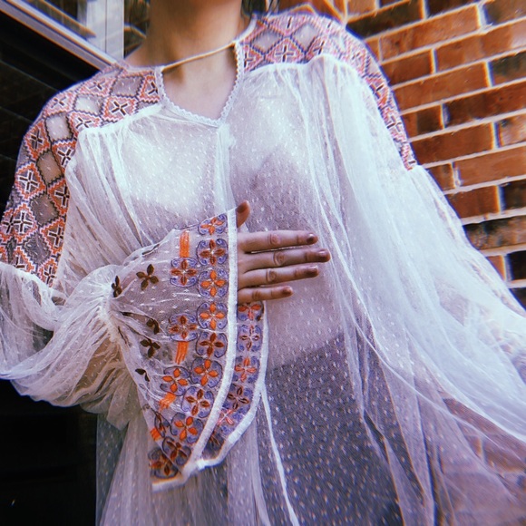Embroidered see through mesh lace Free People Top - Picture 3 of 6